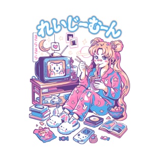 Home Sweet Moon Cute Anime Girl T-Shirt