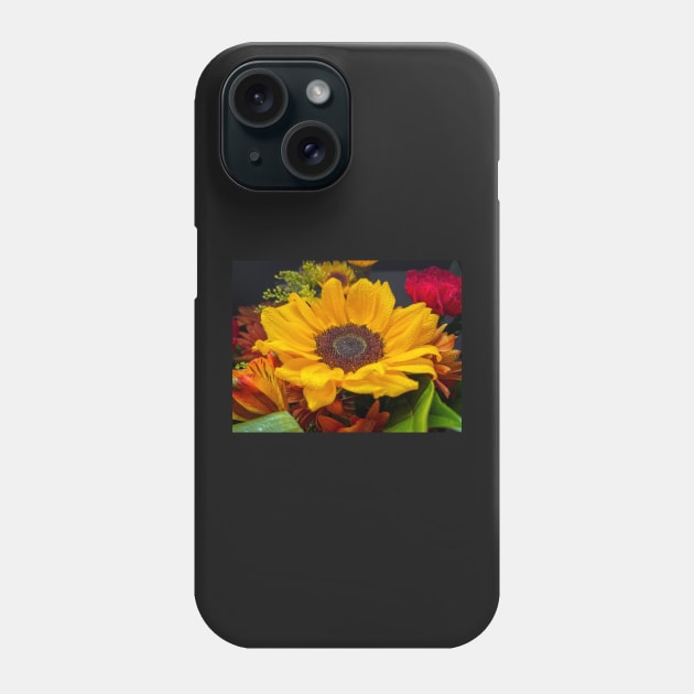 Sunflower With Waterdrops Phone Case by Ckauzmann