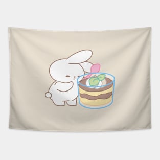 Cute Rabbit Savoring Giant Tiramisu Tapestry