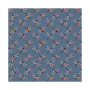 Crazy colorful dragonfly pattern on navy background T-Shirt