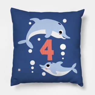 Turning 4 Birthday Cute Dolphins Pillow