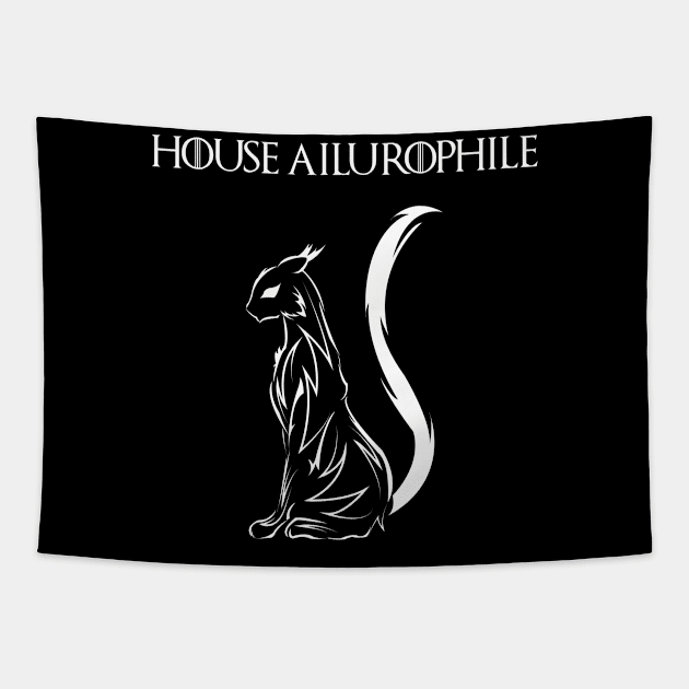 House Ailurophile, White tribal cat tatto Tapestry by MINOUCHSTORE