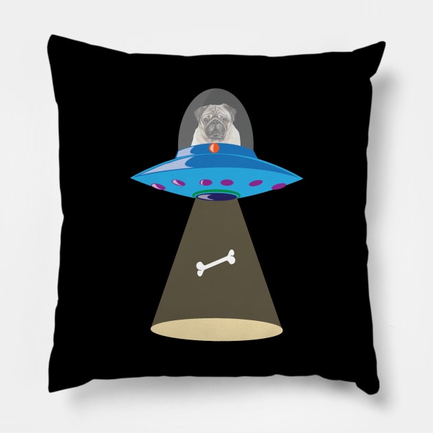 UFO Alien Shirt Funny Pug Abduction Believe Gift Pillow by Blink_Imprints10