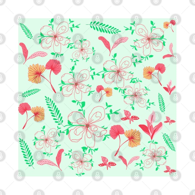 Abstract Flowers & Leaves Pattern In Green Background by AishwaryaMathur