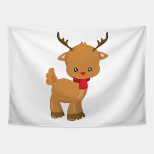 Christmas Reindeer, Red Nose, Scarf, New Year Tapestry