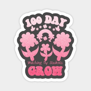 Happy 100th Day Of School,100th day of brighter, 100 days wiser, 100 days sharper, groovy retro leopard Magnet