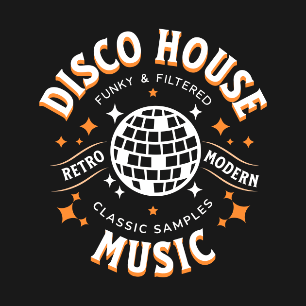 DISCO HOUSE  - Retro Modern Disco Ball (White/Orange) by DISCOTHREADZ 