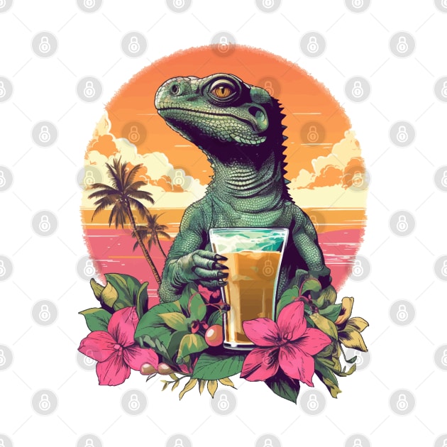 Green Lizard Holding Beer (Vacation Mode) by VelvetRoom