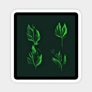 Green leaves on black background Magnet