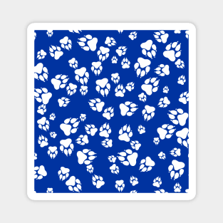 Wildcat Paw Prints Pattern White on Blue Digital Design Magnet