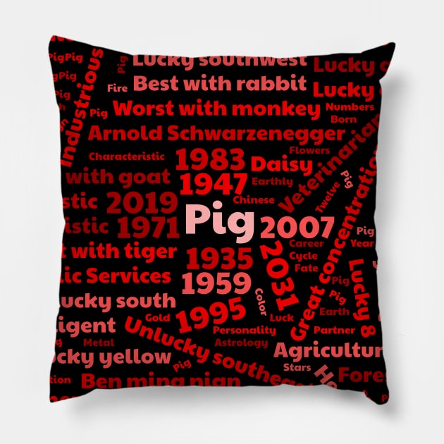 Year of the pig Pillow by All About Nerds