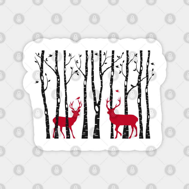Christmas card, red deer in birch tree forest Animal TeePublic