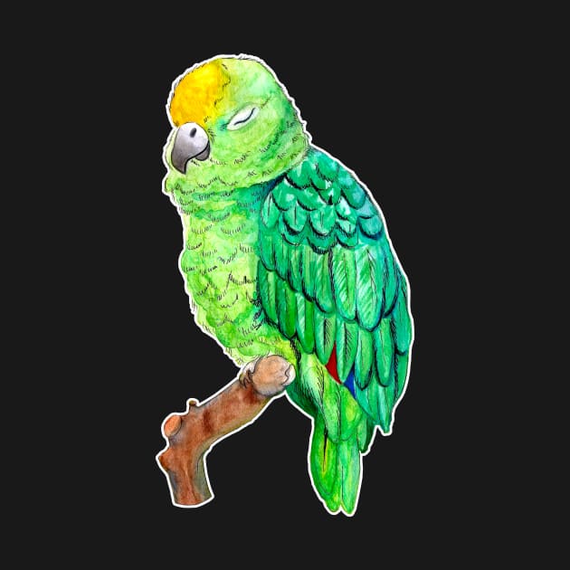 Cute and Sleepy Watercolor Parrot by IvyLilyArt