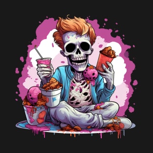 Food Junkie Pastel Goth Dead Skeleton Pink Design T-Shirt