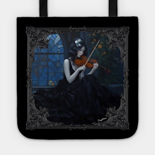 Dark Academia Girl with Violin in Musical Meditation Tote