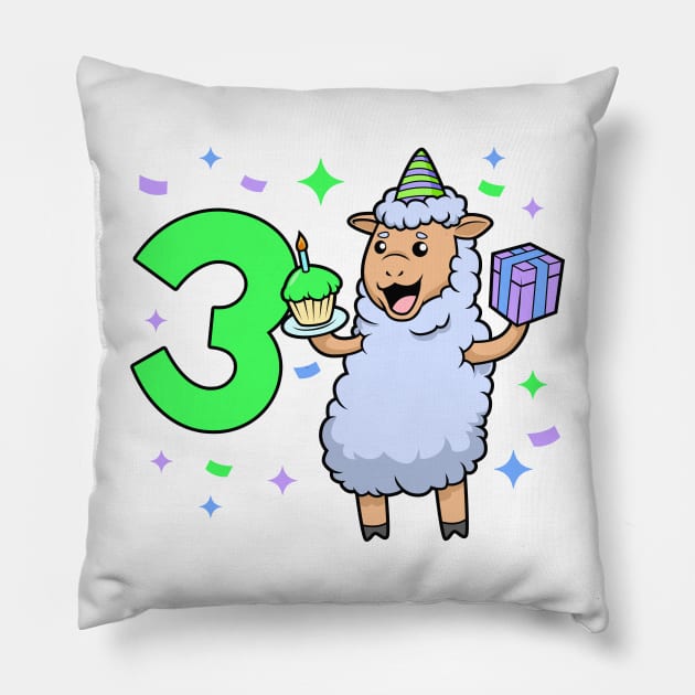 I am 3 with sheep - girl birthday 3 years old Pillow by Modern Medieval Design