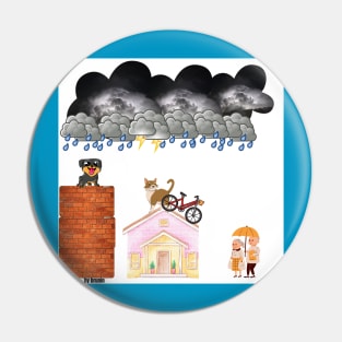 the cat and dog in the rain Pin