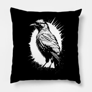 Crow Black and White Splash Pillow