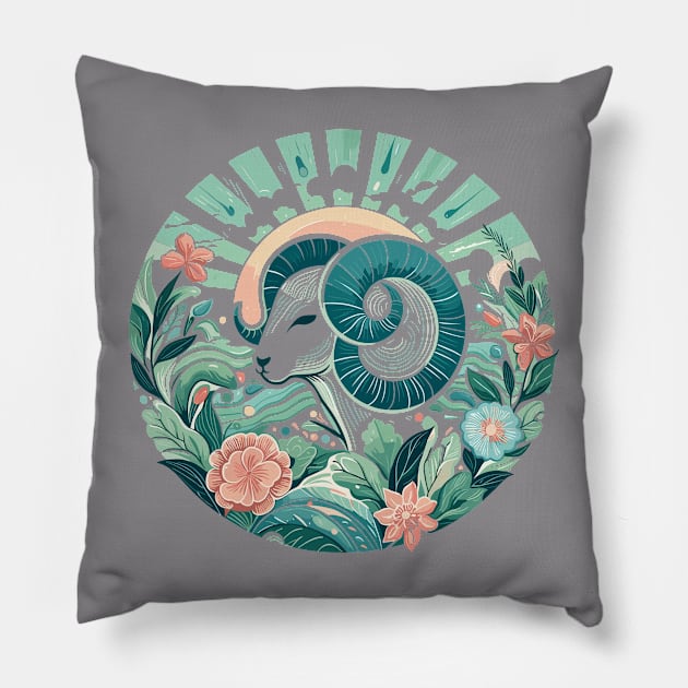 "Aries Essence: Celestial Blaze"- Zodiac Horoscope Star Signs Pillow by stickercuffs