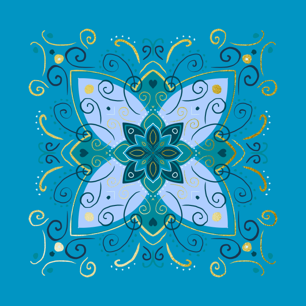 Blue and gold flower mandala by Home Cyn Home 