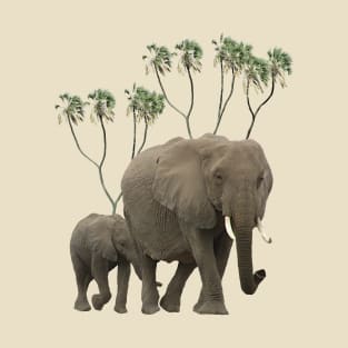 Elephant Mama + Baby + Doumpalms - Africa T-Shirt