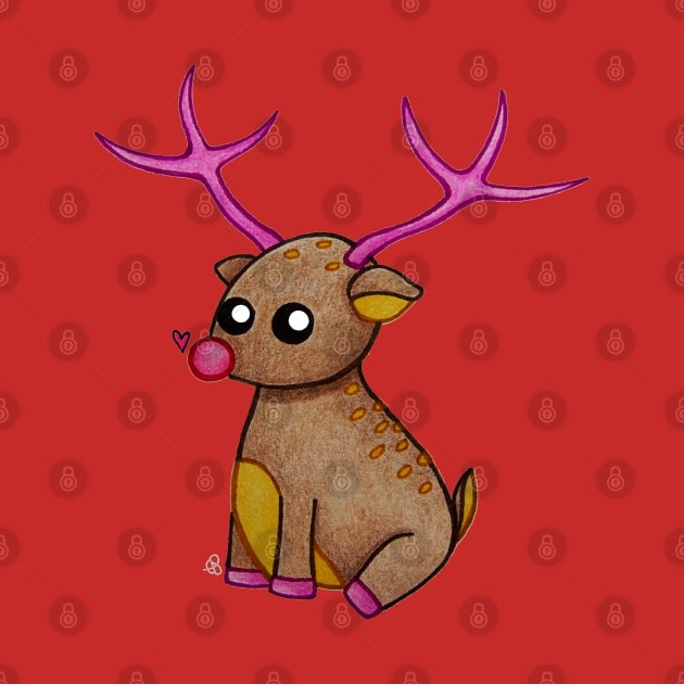 Cute Little Reindeer - A Red Nosed Christmas Reindeer with a Heart by Elinaana