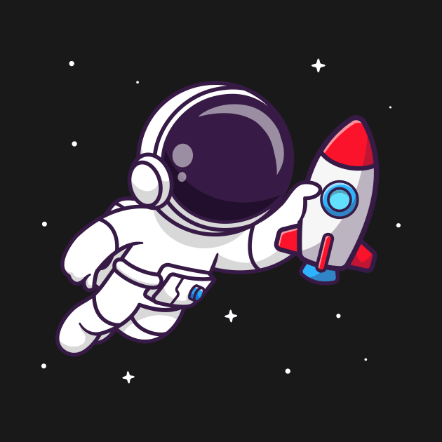 Cute Astronaut Floating With Rocket Toy Cartoon by Catalyst Labs