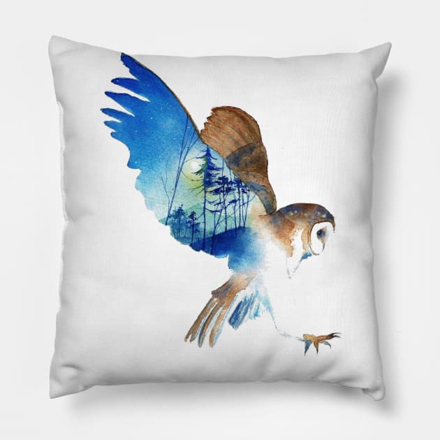 Barn Owl Forest Wings Pillow by Bunnuku