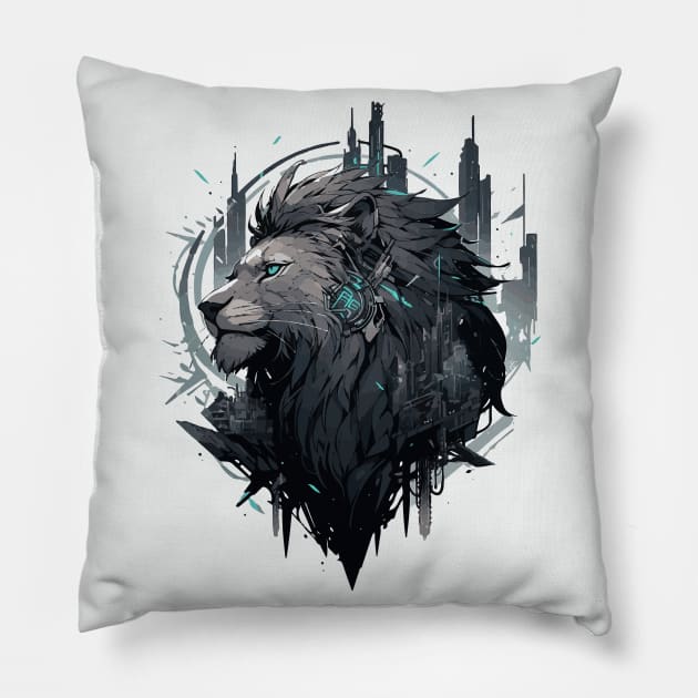 Cyber punk lion Pillow by etherElric