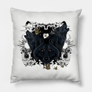 Awesome dark wolves with birds Pillow