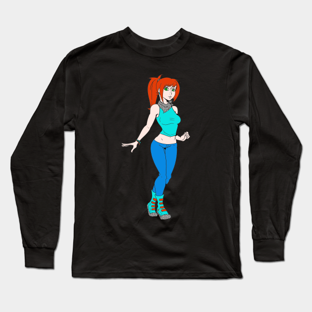 Cute Anime girl Redhead Cool Outfit Drawing - Anime - Long Sleeve T-Shirt |  TeePublic