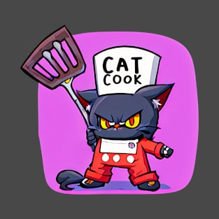 Cat boy holding a spatula, angry cat cook anime digital art T-Shirt