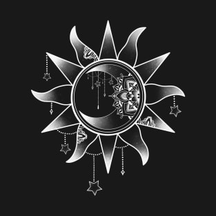 Celestial Sun and Moon Mandala Design T-Shirt