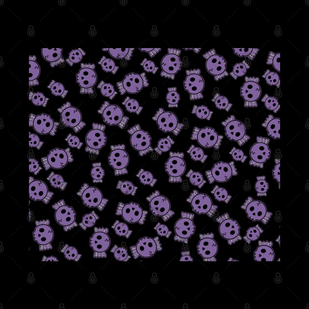 Cute Purple Candy Skulls Pattern - Kawaii Goth by Wanderer Bat