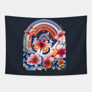 Rainbow flowers and butterfly Tapestry