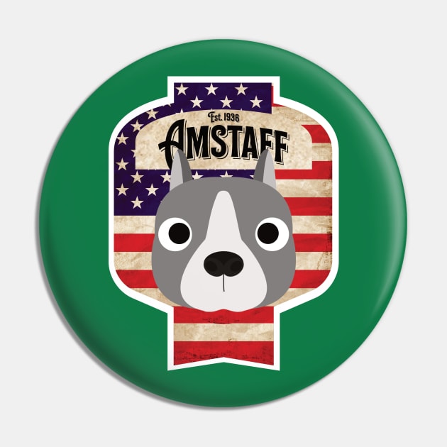 American Staffordshire Terrier - Distressed Union Jack Amstaff Beer Label Design Pin by DoggyStyles