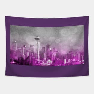 Pink and Grey Bokeh Seattle Skyline Tapestry