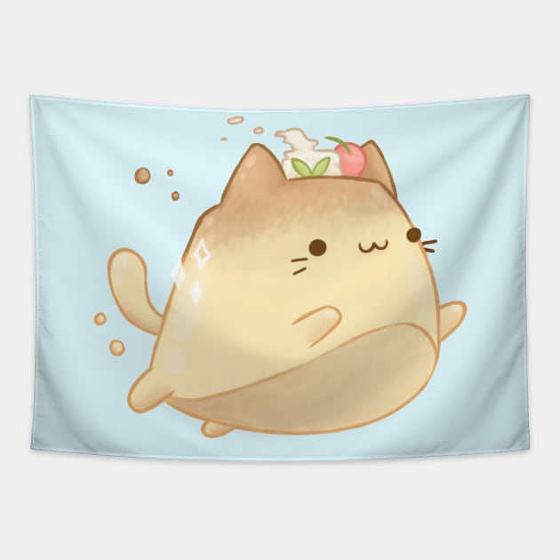 Kawaii cat pudding - Cute food Tapestry by MoonArtGlitch