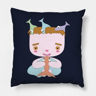 kid playing with fishes Pillow