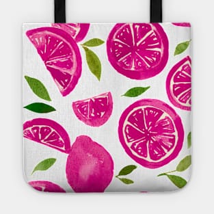 Watercolor lemons viva magenta Tote