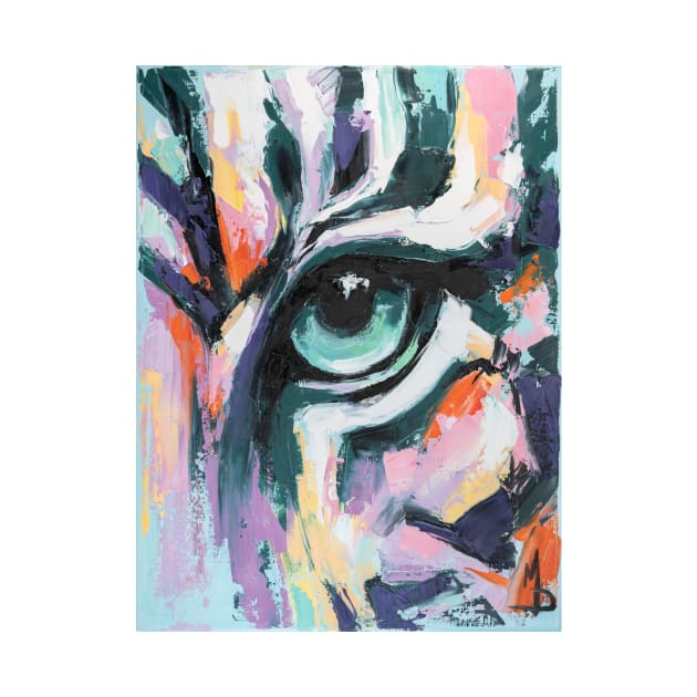 Black Water Tiger. Animal painting big eyes close up canvas art. Beautiful wild tiger head portrait painting. by MariDein