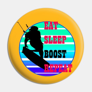 Eat Sleep Boost Repeat Female Kitesufer Retro Sunset Pin