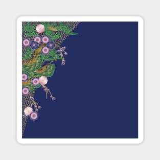 Cherry blossoms, pine tree and bamboo on blue Magnet