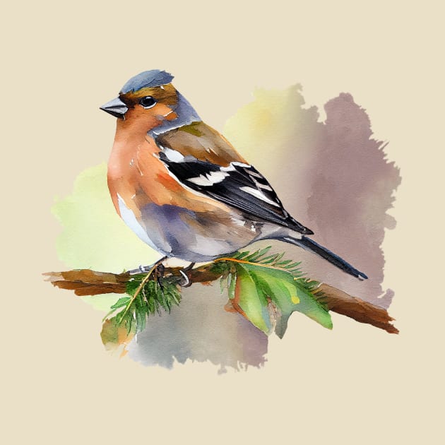 Watercolor Chaffinch on a twig by KOTOdesign