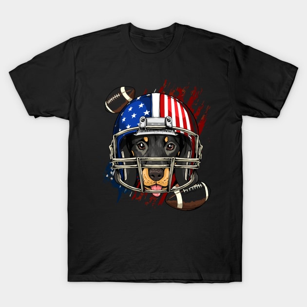 Dachshund American Football Helmet USA Flag Dog Pet Lovers T-Shirt