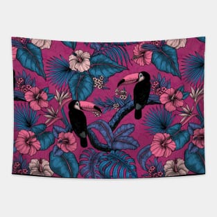 Toucan garden in violet and blue Tapestry