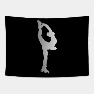 Figure Skater Silhouette in Silver Design Tapestry