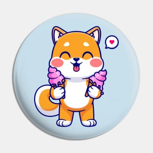 Cute Shiba Inu Holding Ice Cream Cartoon Pin