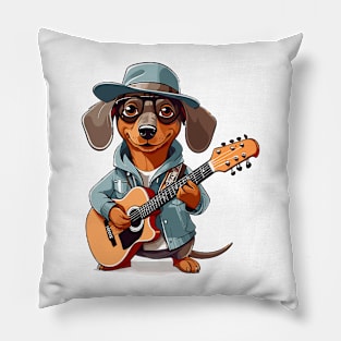 Dachshund Playing Guitar Pillow