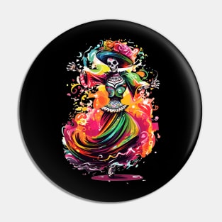 Dia de Los Muertos Day of the Dead Lady Skeleton Pin